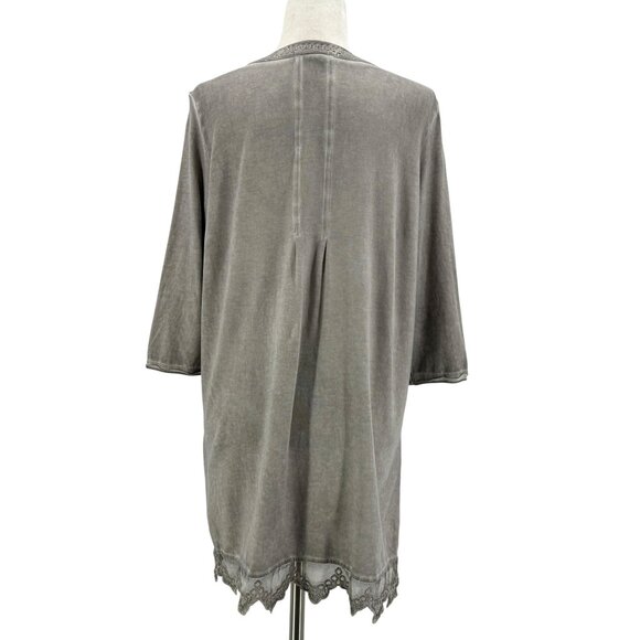 Gretty Zueger Womens Small Top Tunic Distressed Gray Lace Boho Hippie - Picture 5 of 7